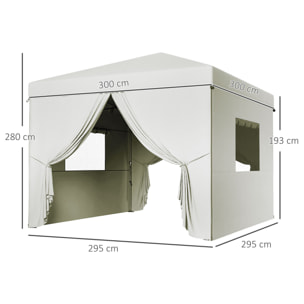 Carpa Plegable Pop-Up 3x3 m Cenador de Jardín con 4 Paredes Laterales 2 Ventanas de Malla Altura Ajustable Bolsa de Transporte Impermeable y Anti-UV para Camping Fiestas Blanco