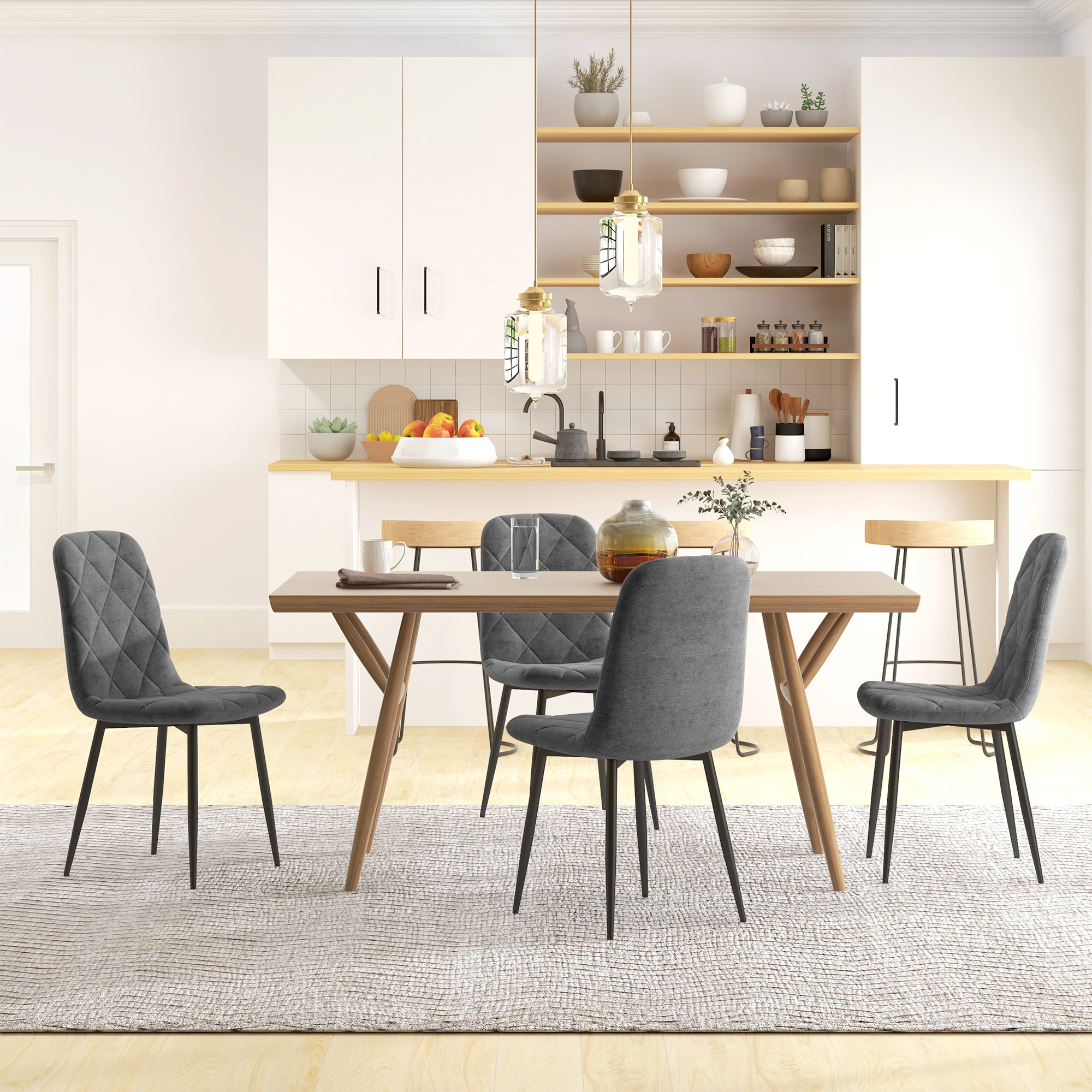 Lot de 4 chaises velours - chaises de salle à manger design Chesterfield - gris