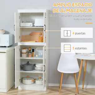 Aparador Alacena de Cocina con 4 Puertas 5 Estantes Abiertos 60x36x168 cm Blanco