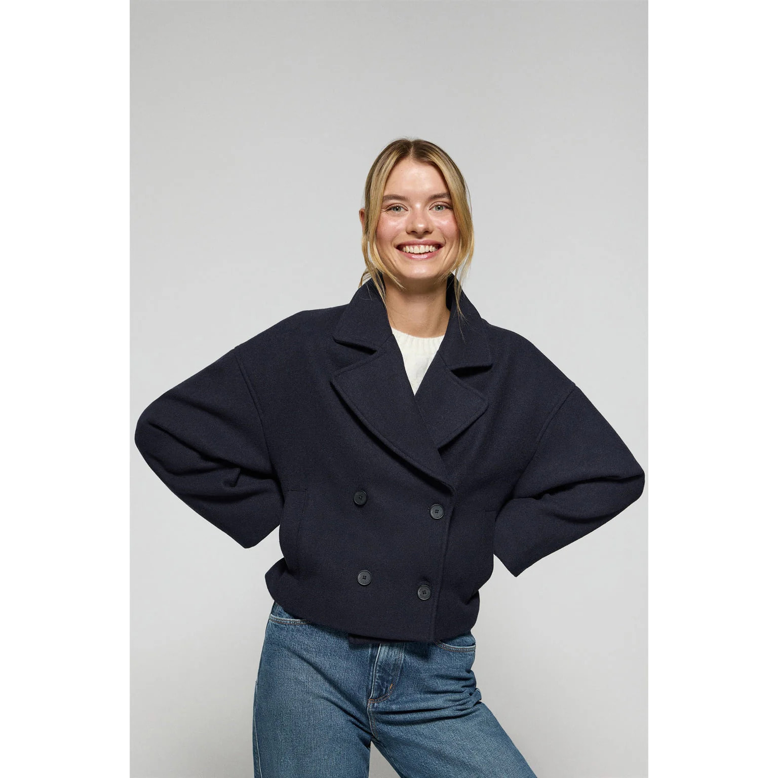 Giaccone corto Lona blu marino doppiopetto con particolari Polo Club