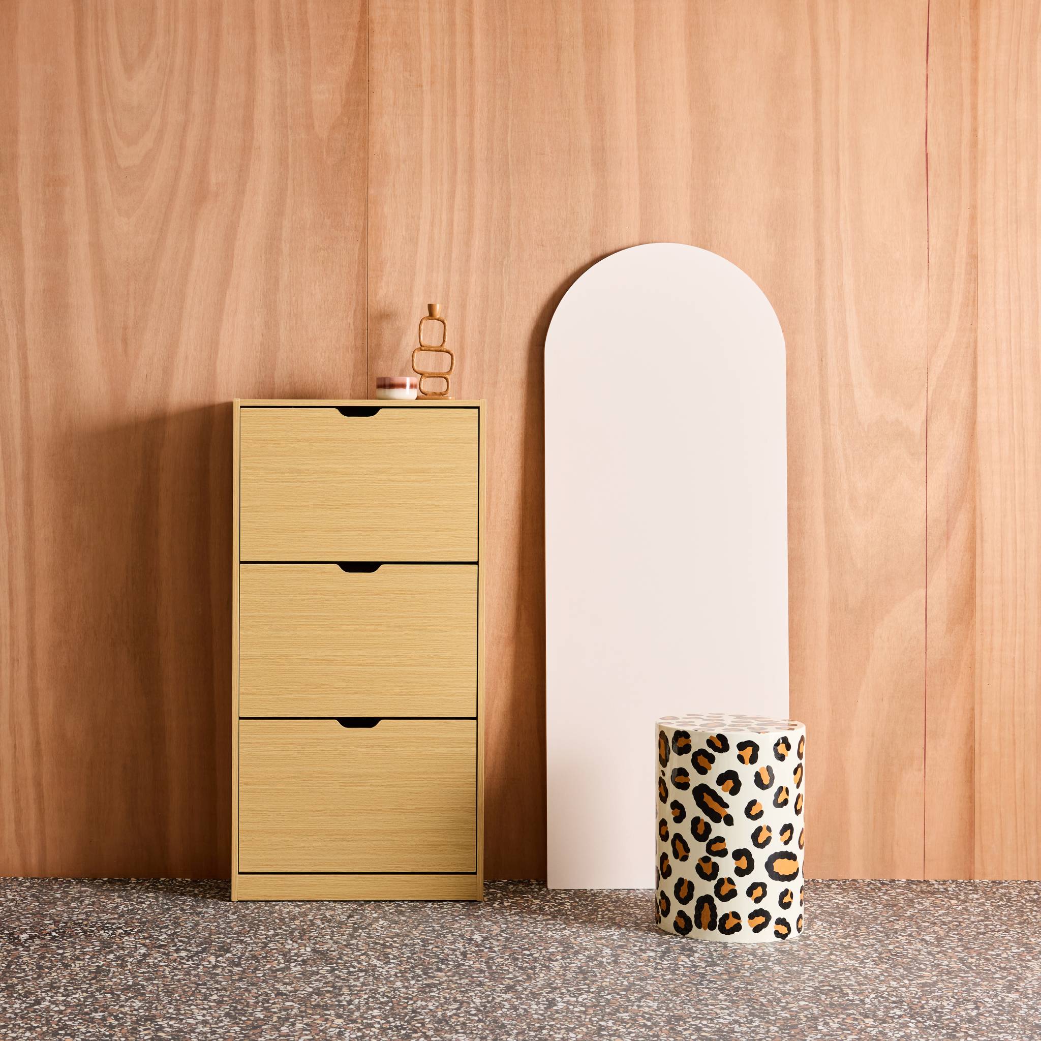 Meuble à chaussures décor bois 3 abattants SHOOZ