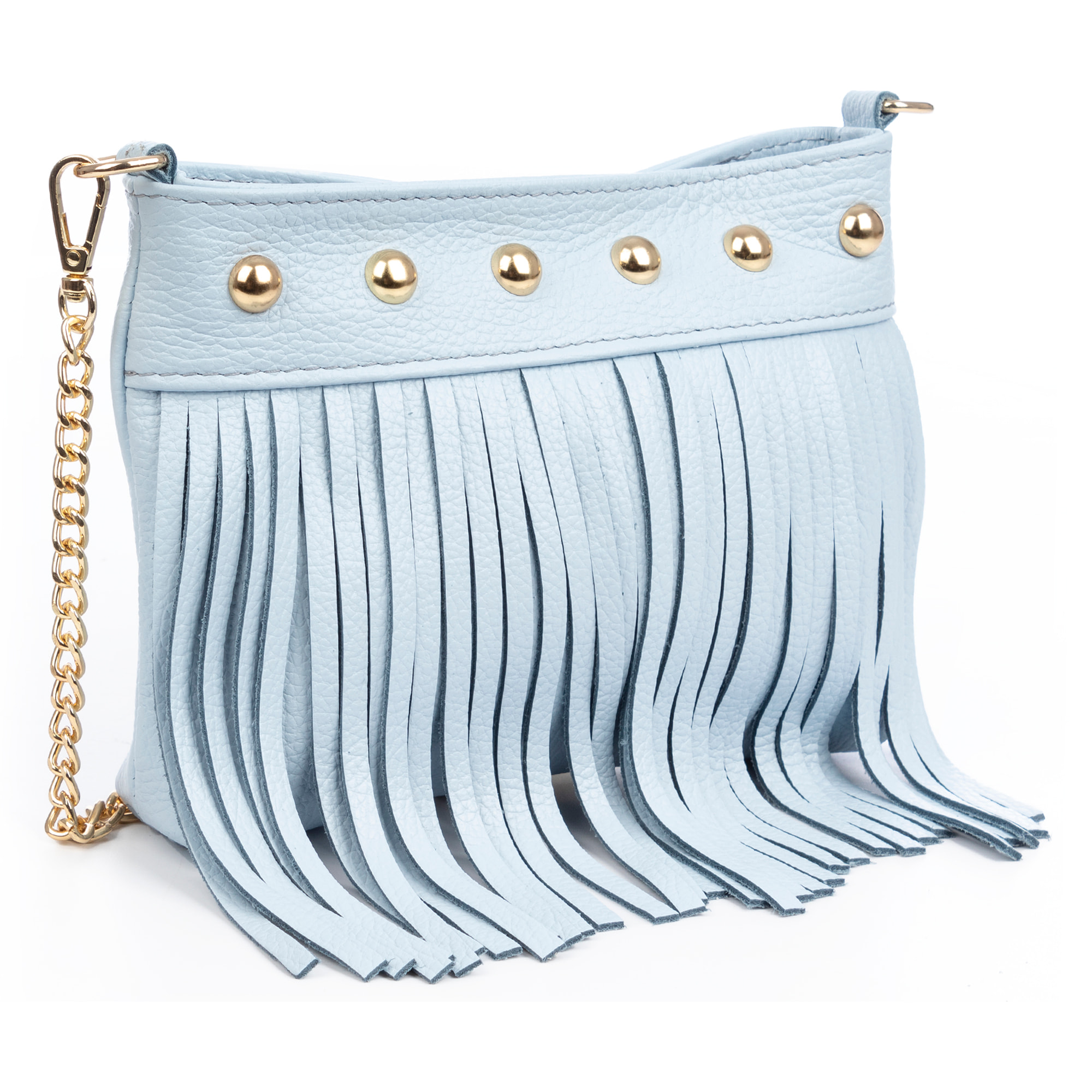 Bedulita Bolso bandolera Mujer. Piel auténtica Dollaro con flecos y detalles metálicos.