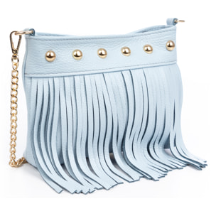 Bedulita Bolso bandolera Mujer. Piel auténtica Dollaro con flecos y detalles metálicos.