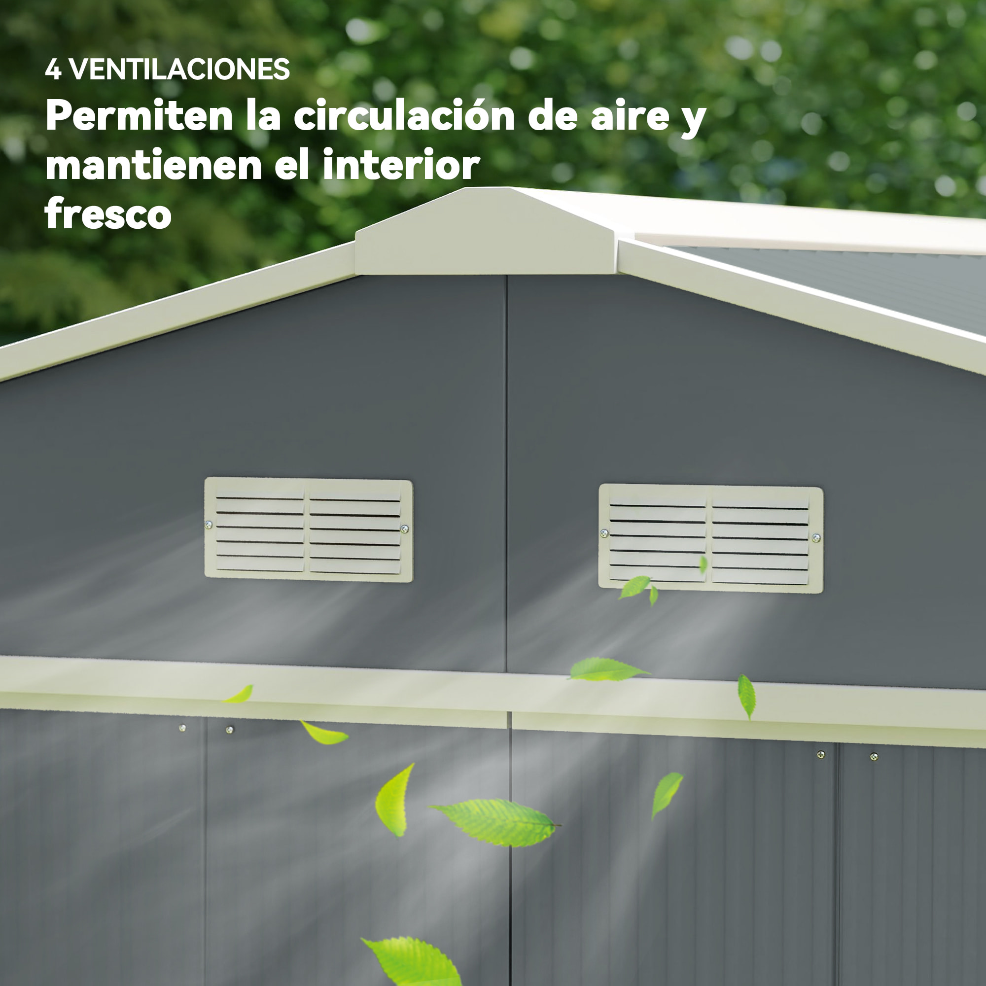 Caseta de Jardín Exterior 12,4 m² 340x386x200 cm Cobertizo de Jardín Exterior Metálico con Puerta Corredera, Base Refuerzo (Suelo NO Incluido) y Ventanas Gris Oscuro