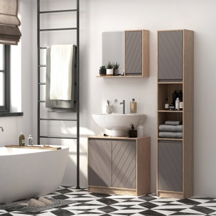 Conjunto de Baño Incluye 1 Mueble para Debajo del Lavabo 1 Armario de Baño con Espejo y 1 Columna de Baño con Estante Ajustable Roble y Gris