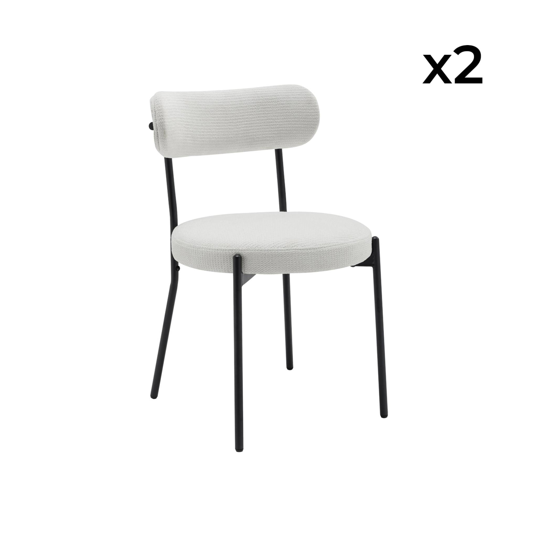 Lot de deux chaises métal et tissu chenille blanc L 47 x P 49 x H 76.5cm - Livia