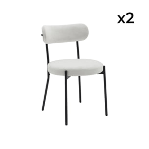 Lot de deux chaises métal et tissu chenille blanc L 47 x P 49 x H 76.5cm - Livia