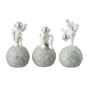 J-Line Tirelire Astronaute - polyrésine - blanc/argent - 3 pcs