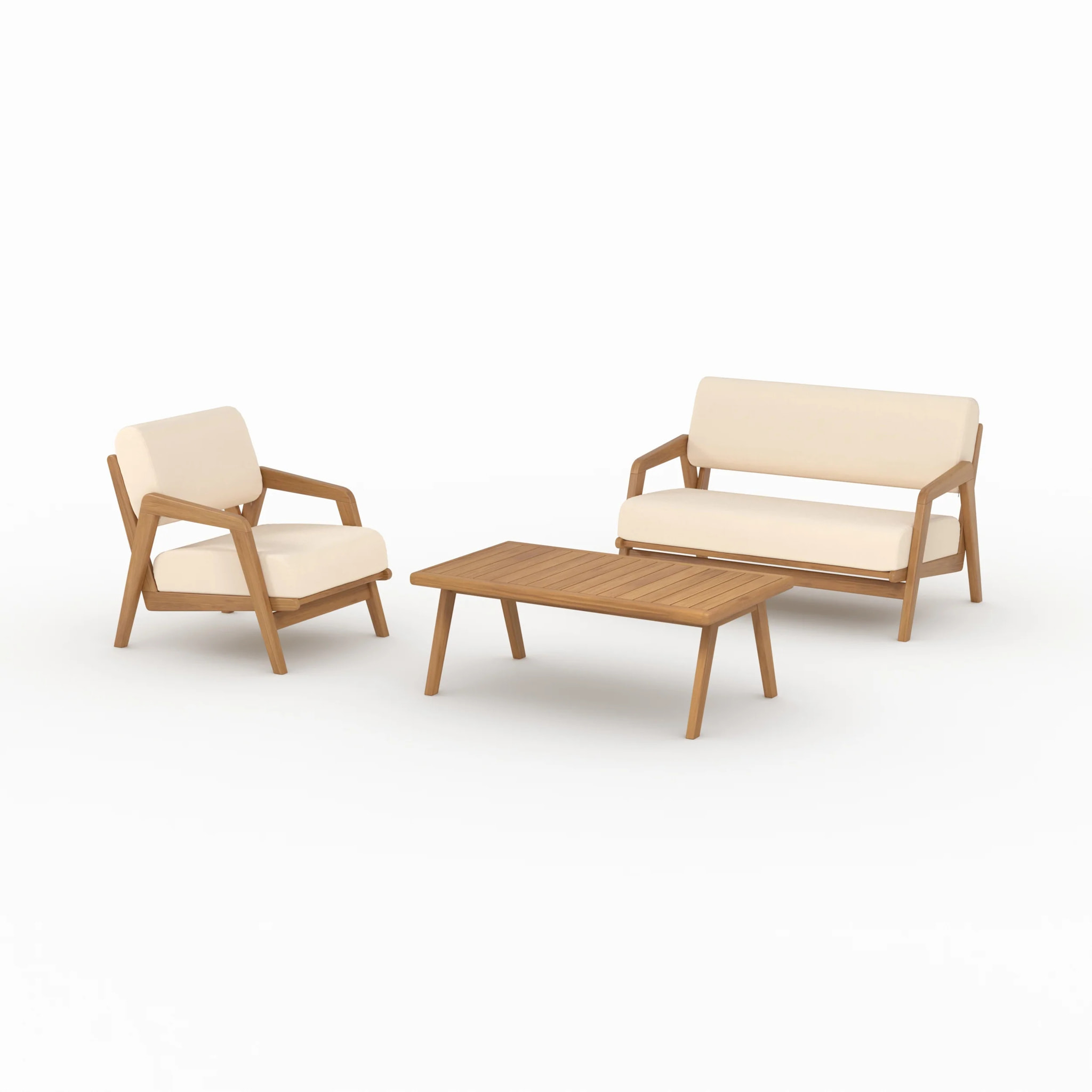 Salon de jardin 3 places en tissu beige clair et bois d'acacia - Siargao