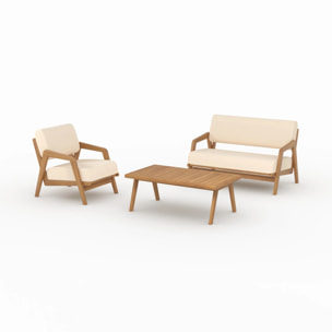 Salon de jardin 3 places en tissu beige clair et bois d'acacia - Siargao
