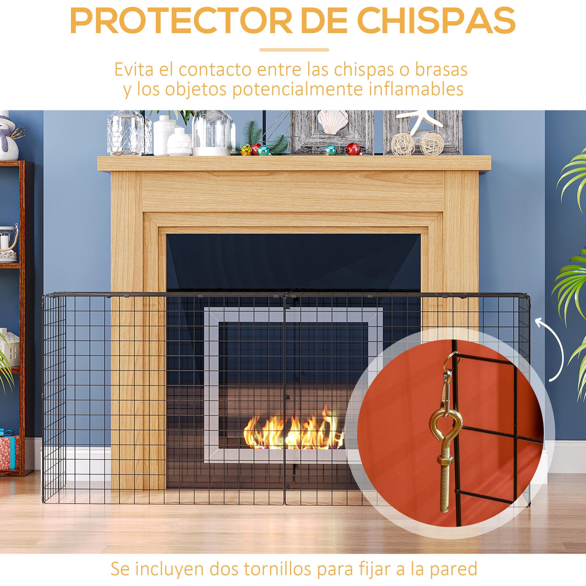 Protector de Chimenea con Longitud Ajustable 81,5-160x44x68 cm Barrera de Seguridad para Estufa con Alambre de Metal Negro