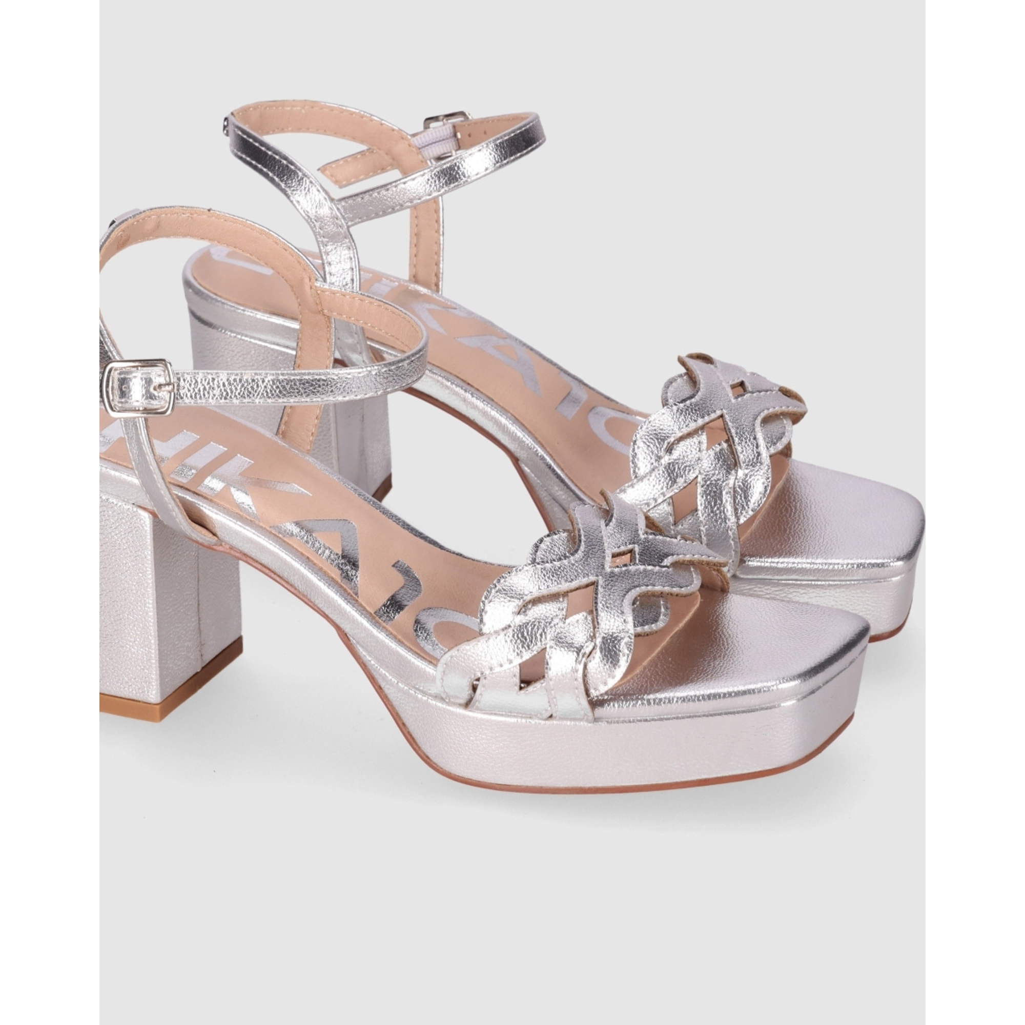 Sandalias de Piel Sintética - Plata - Tacón: 8 cm