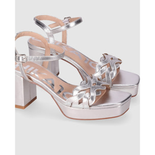 Sandalias de Piel Sintética - Plata - Tacón: 8 cm