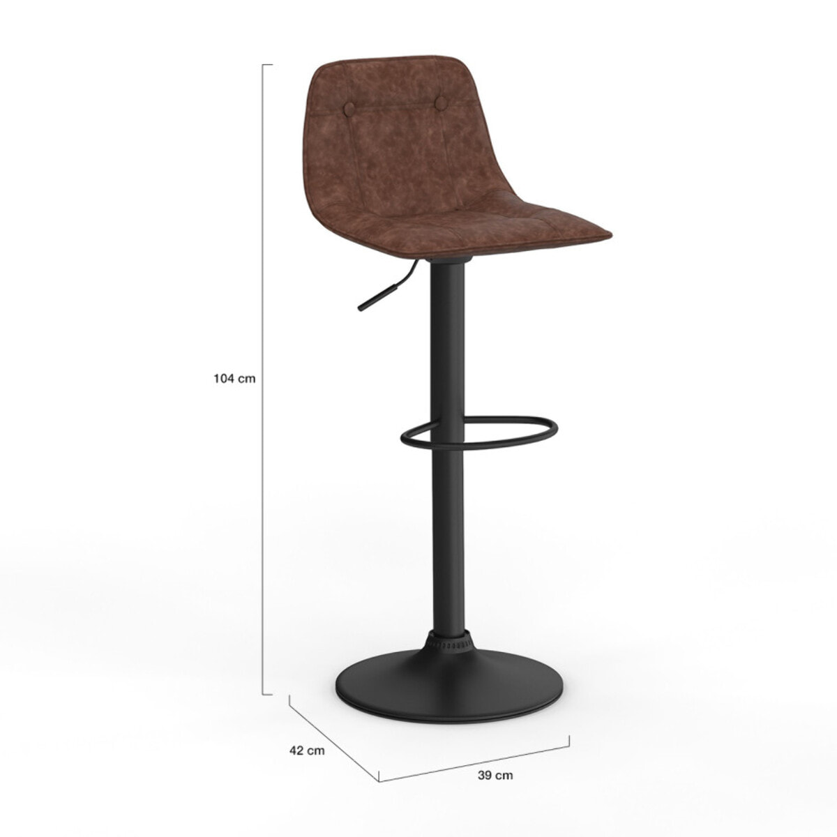 Tabourets de bar réglables Edison marron et pied métal noir - lot de 2