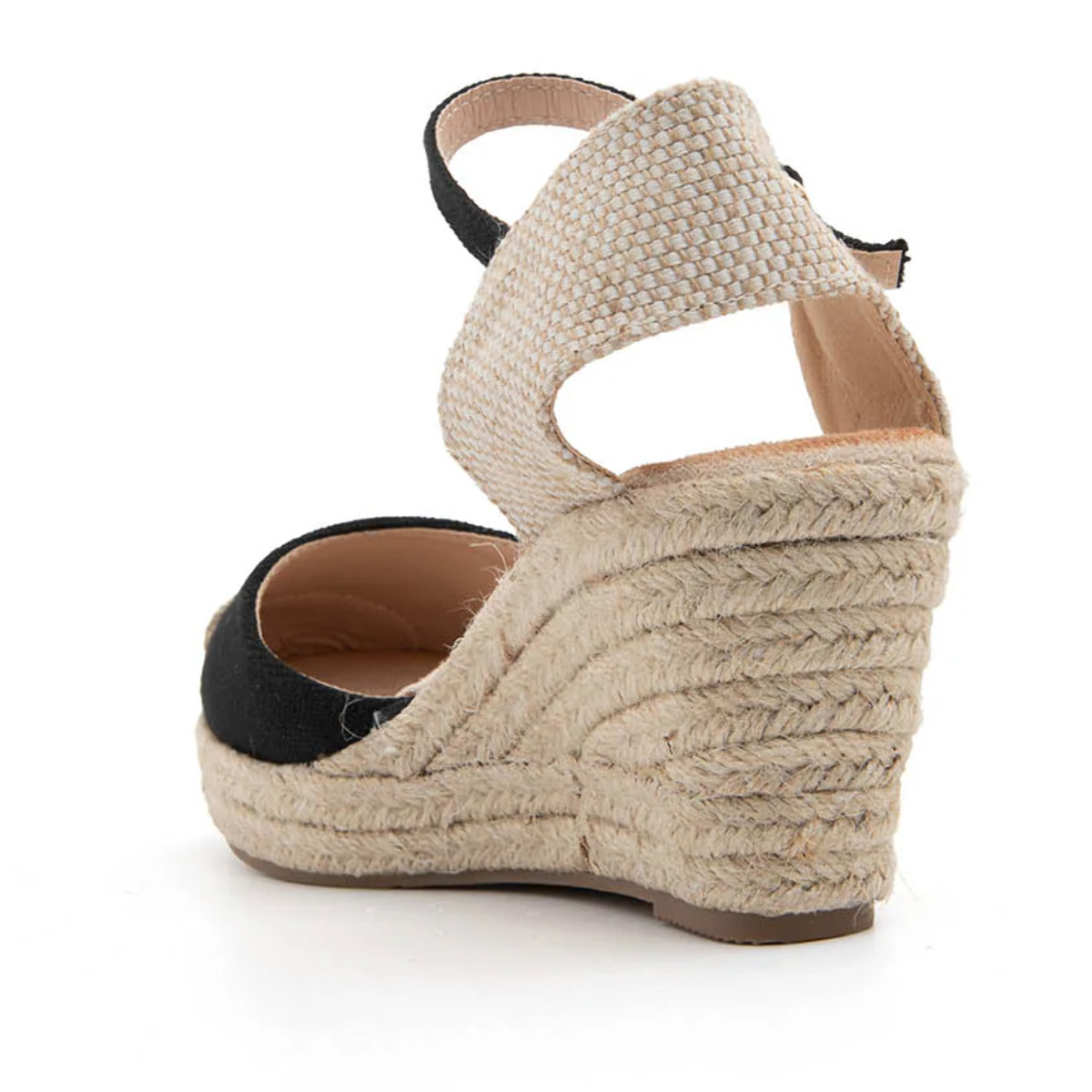 Espadrillas in tela a zeppa con cinturino - NERO