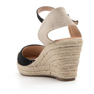 Espadrillas in tela a zeppa con cinturino - NERO