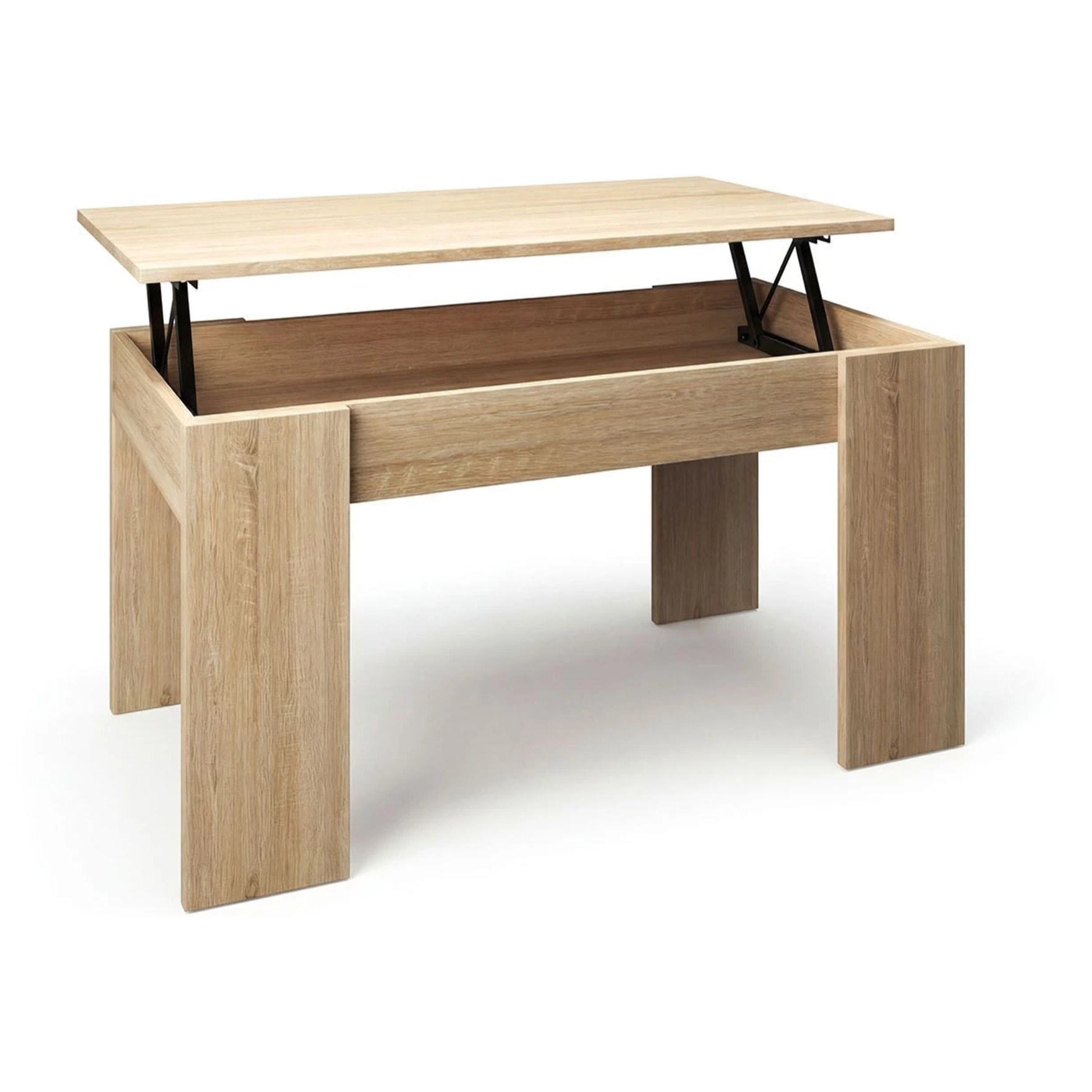 Mesa de centro elevable con almacenaje en roble canadian 90x43-53 cm Norak Roble Canadian