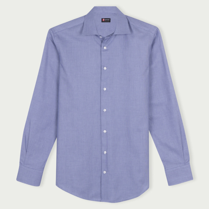 Camicia Uomo 1 Bottone Francese Slim Cotone Unito Blu Inchiostro