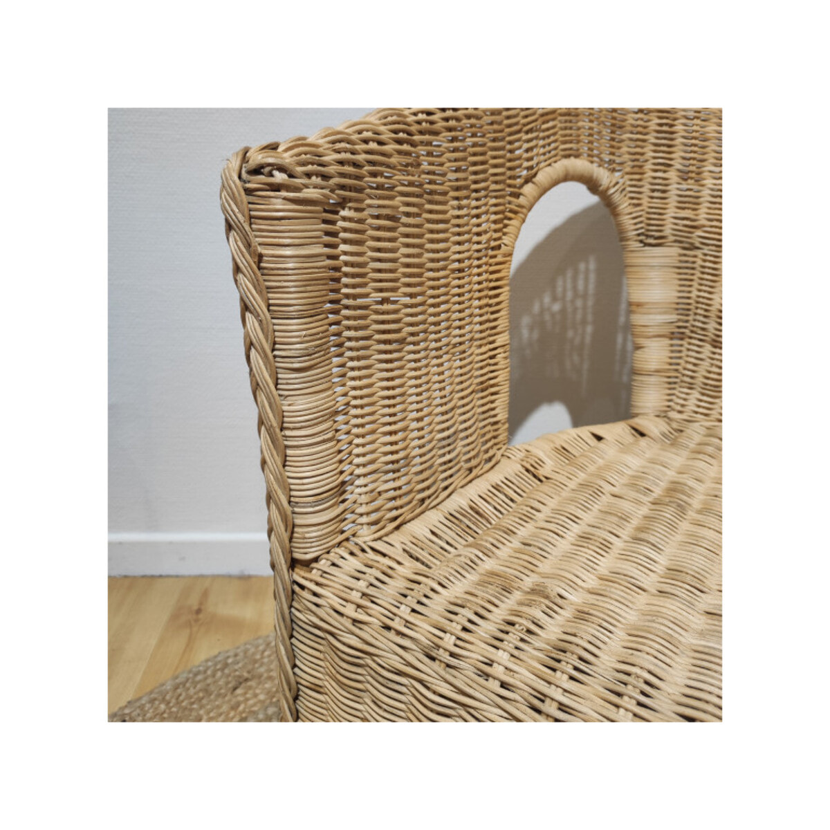 Fauteuil en rotin naturel tressé avec accoudoirs, pour jardin et intérieur - VIVIA