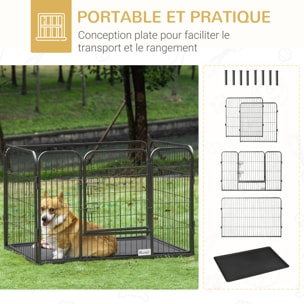 Cage chien démontable - enclos chien intérieur/extérieur - porte verrouillable, plateau - acier ABS gris noir