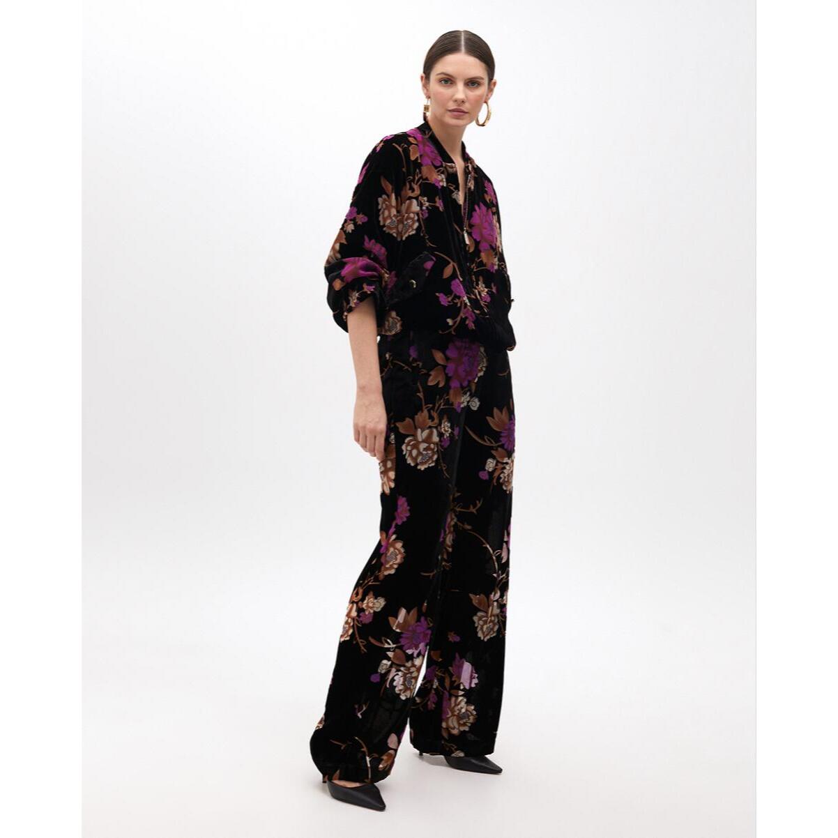 Pantalone Dritto Devoré Velluto Floreale