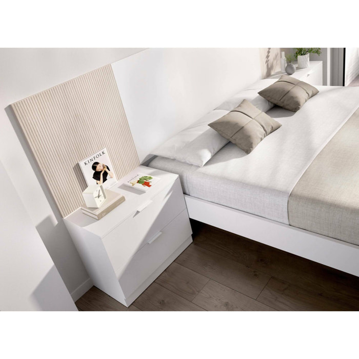 Comodino Banyan, Comò basso, Tavolino da notte, Mensola da letto, 50x34 h46 cm, Bianco