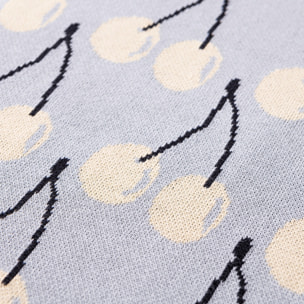 Manta 140x190cm 1000gr 100%acrilico azul con cerezas amarillas benetton fruits