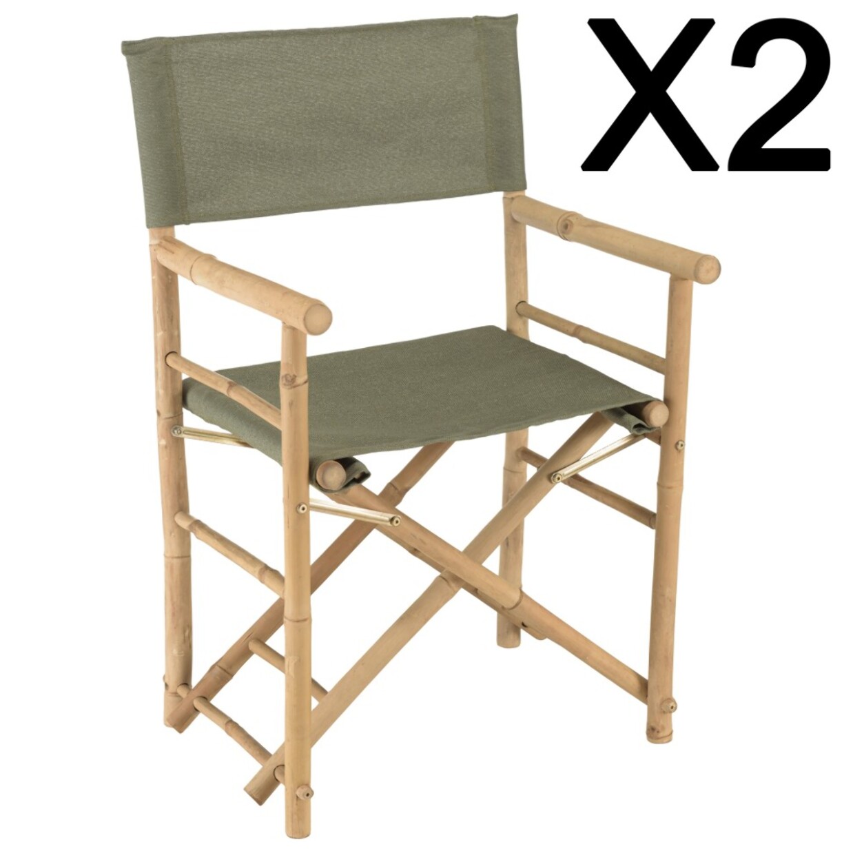 VITAL - Set de 2 fauteuils pliants bambou, dossier/assise en tissu vert
