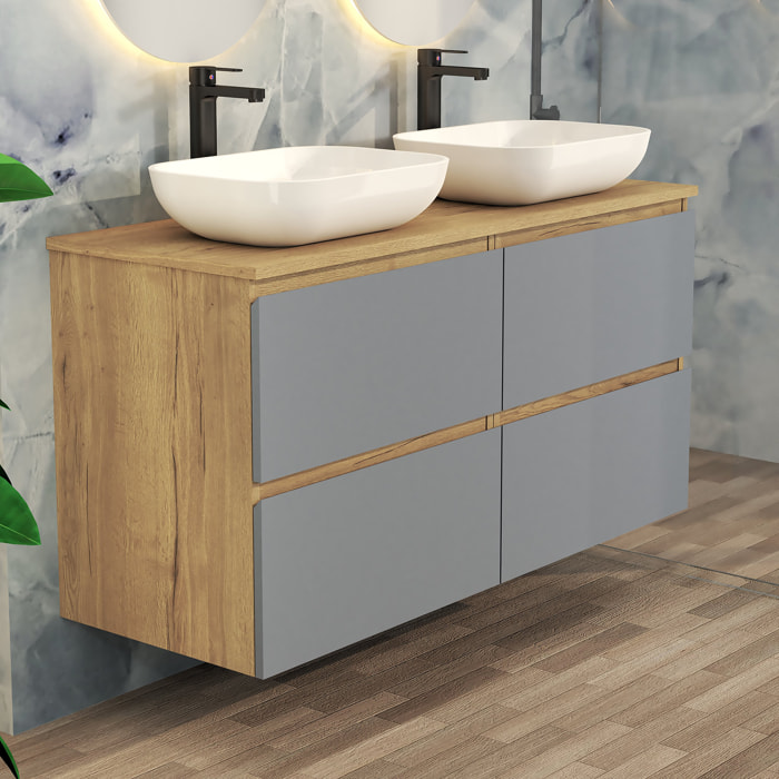 ENSEMBLE SALLE DE BAIN NIA | MEUBLE SUSPENDU | 140 CM BLEU | 4 TIROIRS | LAVABO SUR PLAN | N'INCLUT PAS MIROIR | MEUBLE MONTÉ | ALDAY