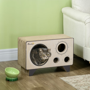 Niche grattoir pour chat 2 en 1 - design radio transistor vintage - carton ondulé