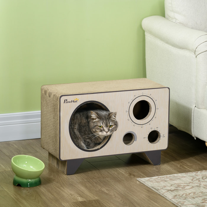 Niche grattoir pour chat 2 en 1 - design radio transistor vintage - carton ondulé