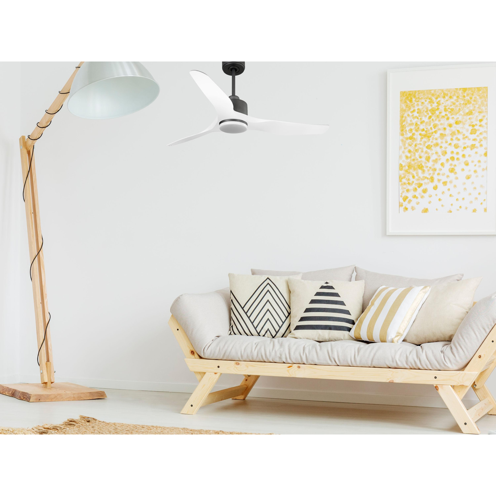 Ventilateur de plafond Réversible  Thermostat Dimmable Wifi Moteur à courant continu Toits en pente Télécommande Lumière à trois tons Adaptateur 2/3 Lames