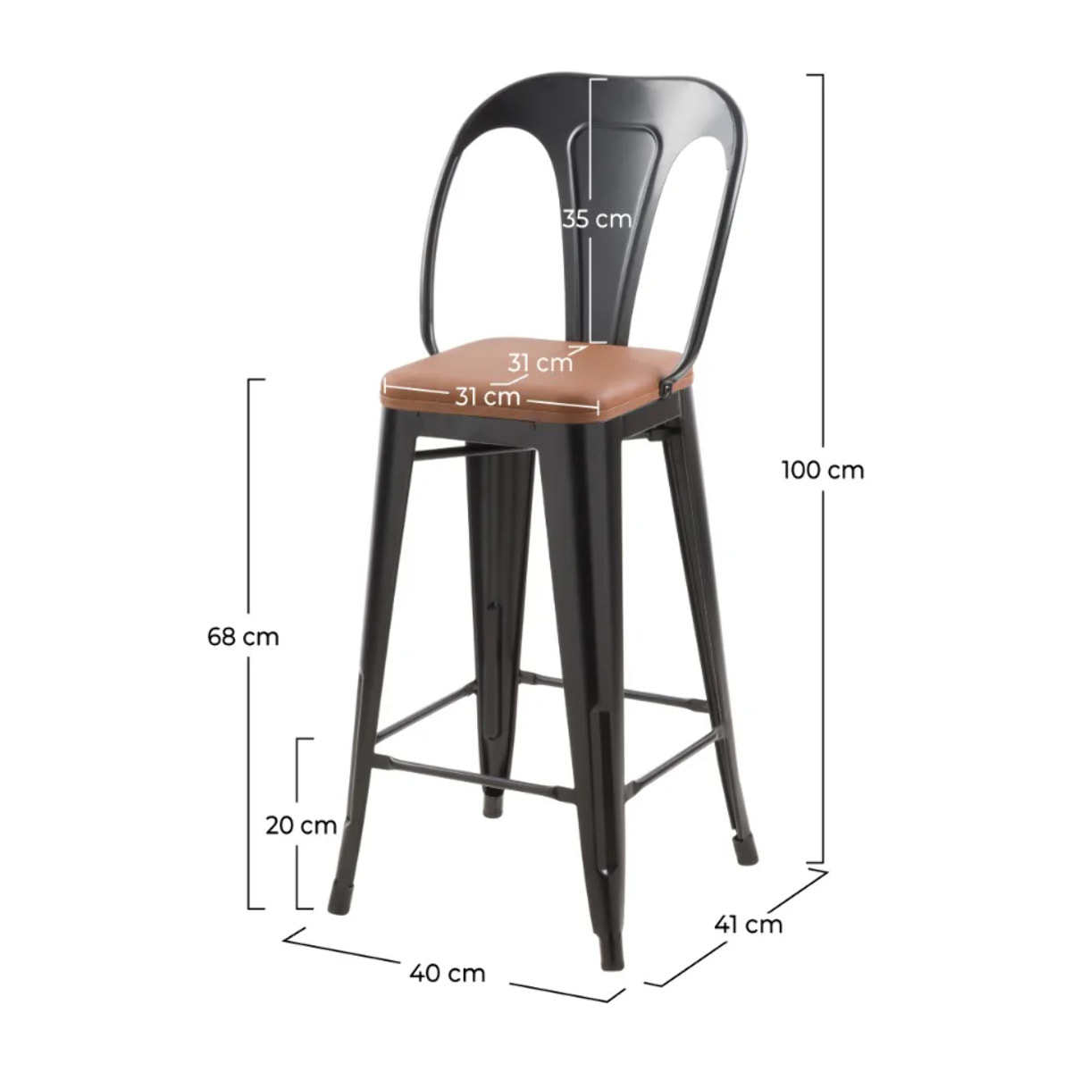 Lot de 2 chaises pour îlot central 68 cm noires et marron - Charly