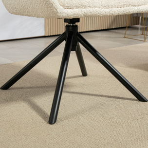 Chaise de salle à manger pivotante design effet laine bouclée crème piètement croisé métal noir