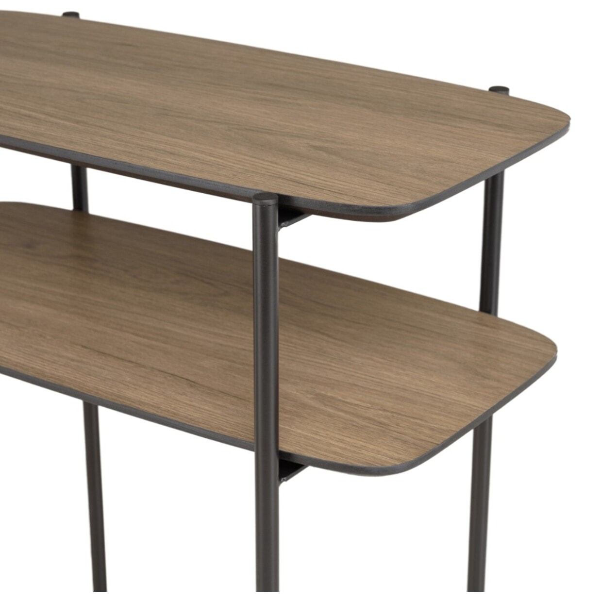 JULIA - Table d'appoint double plateau couleur mocha pieds métal noir