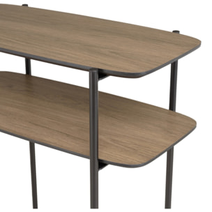 JULIA - Table d'appoint double plateau couleur mocha pieds métal noir