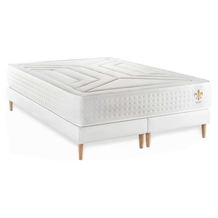 Ensemble Matelas Vingt-Quatre - 24cm - Ressorts ensachés et mémoire de forme - Confort d'exception - Sommier Tapissier Blanc