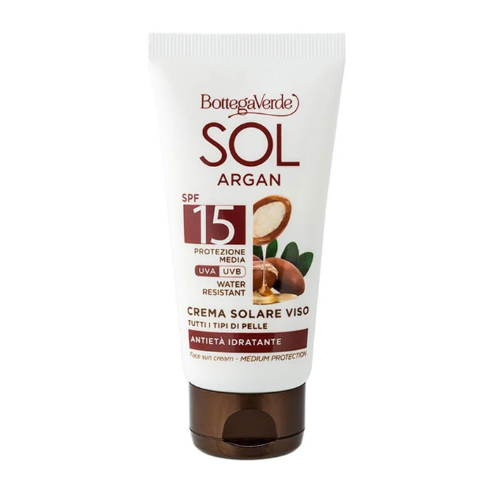 SOL Argan - Crema solare viso - antietà idratante - con olio di Argan e acido Ialuronico - SPF15 protezione media - tutti i tipi di pelle