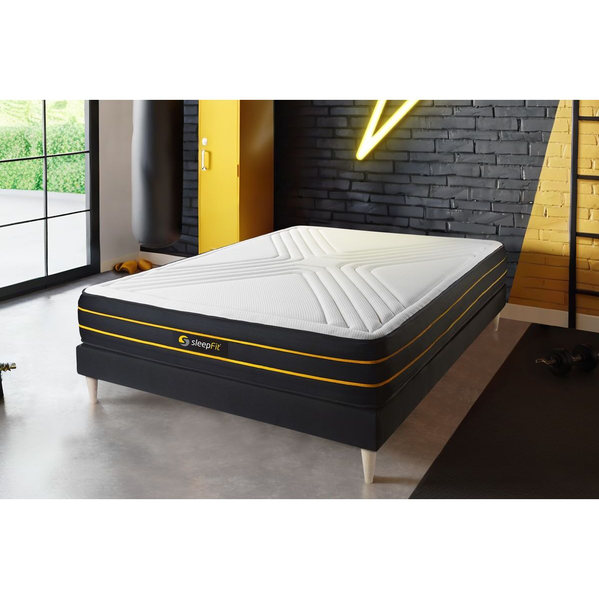 Ensemble Matelas Sommier 90x200 cm - Sommier Noir (en kit) - Ultra