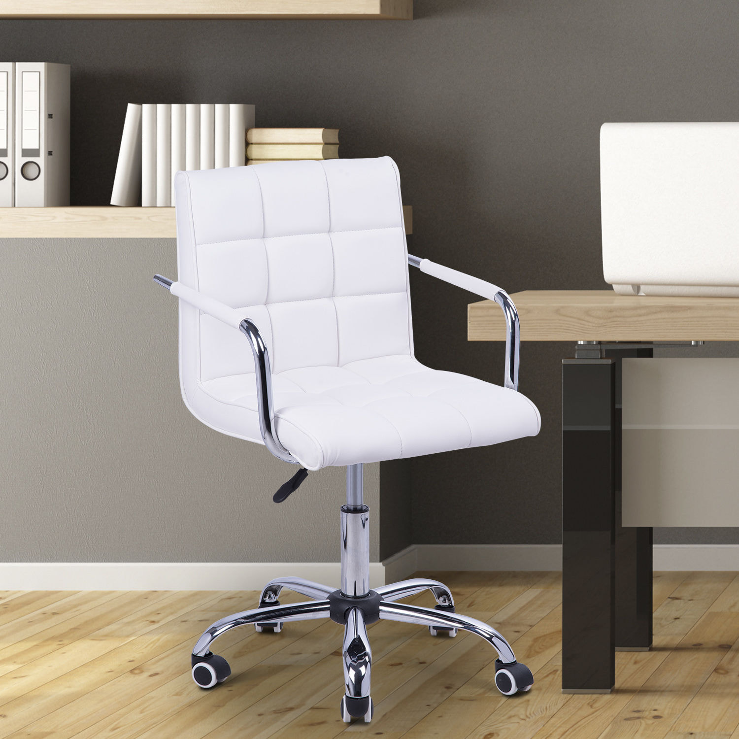 Chaise de bureau fauteuil manager pivotant hauteur réglable revêtement synthétique capitonné blanc