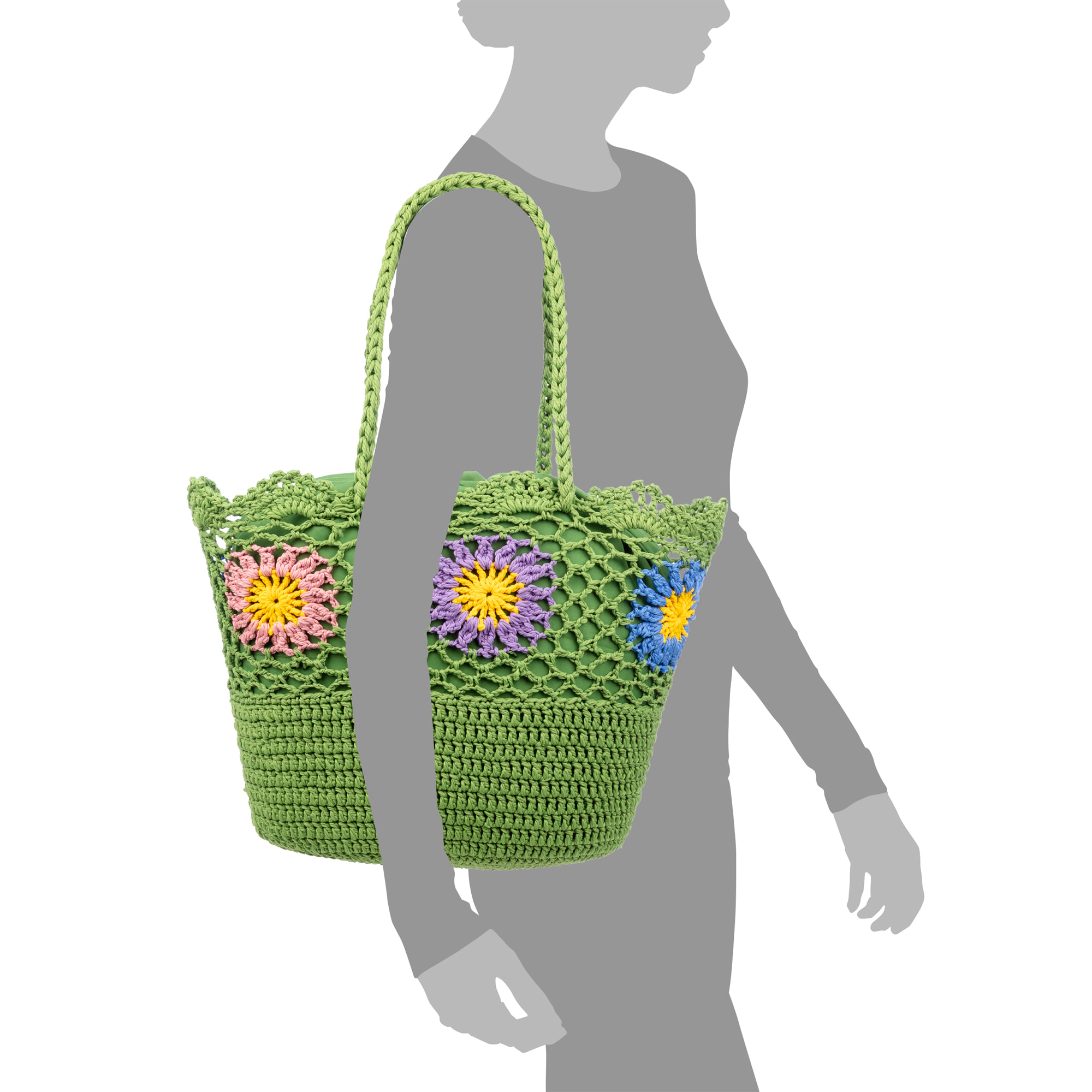 Villaga bolso de hombro mujer. Fabricado en algodón, con flores decorativas.