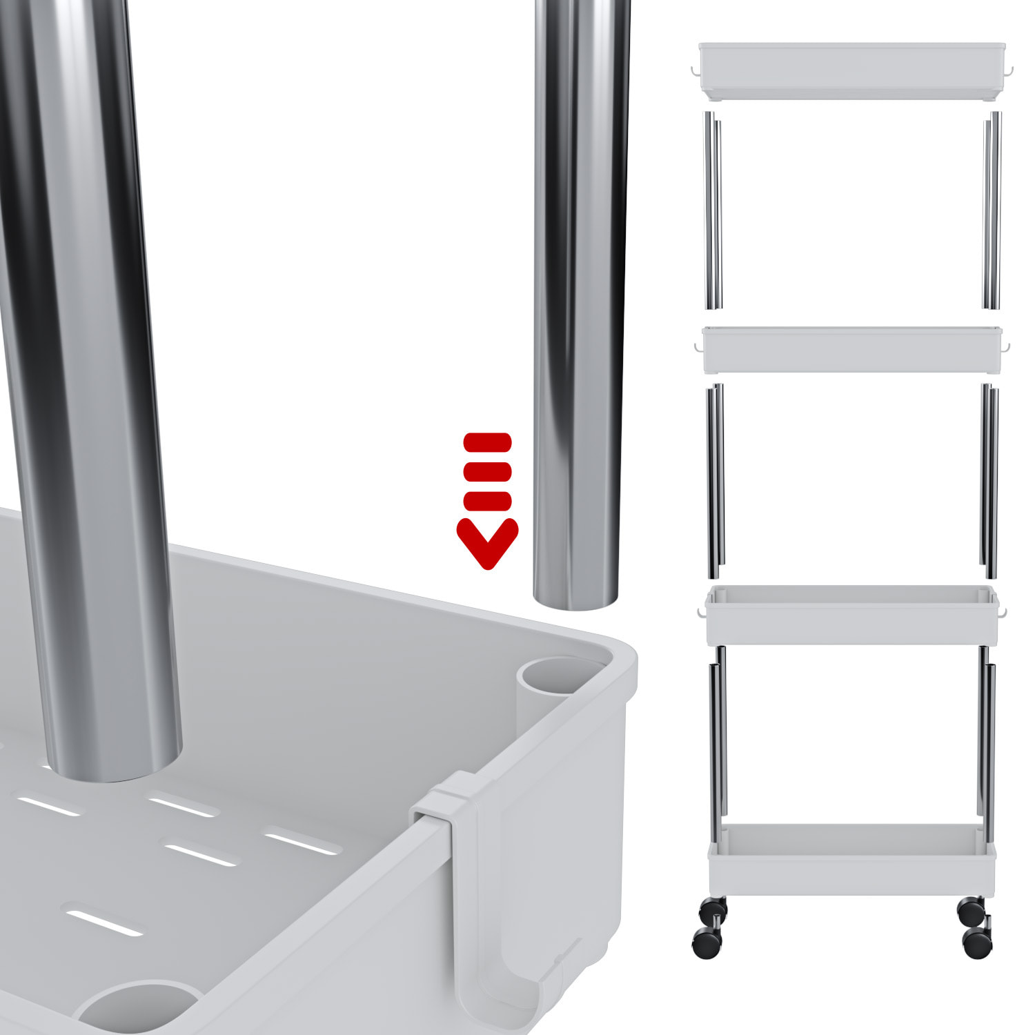 Carrello Portaoggetti 4 Ripiani Mobile Salvaspazio In Plastica Con Ruote Struttura In Acciaio Per Spazi Ridotti Cucina Bagno 40 x 13 x 85 Cm Bianco