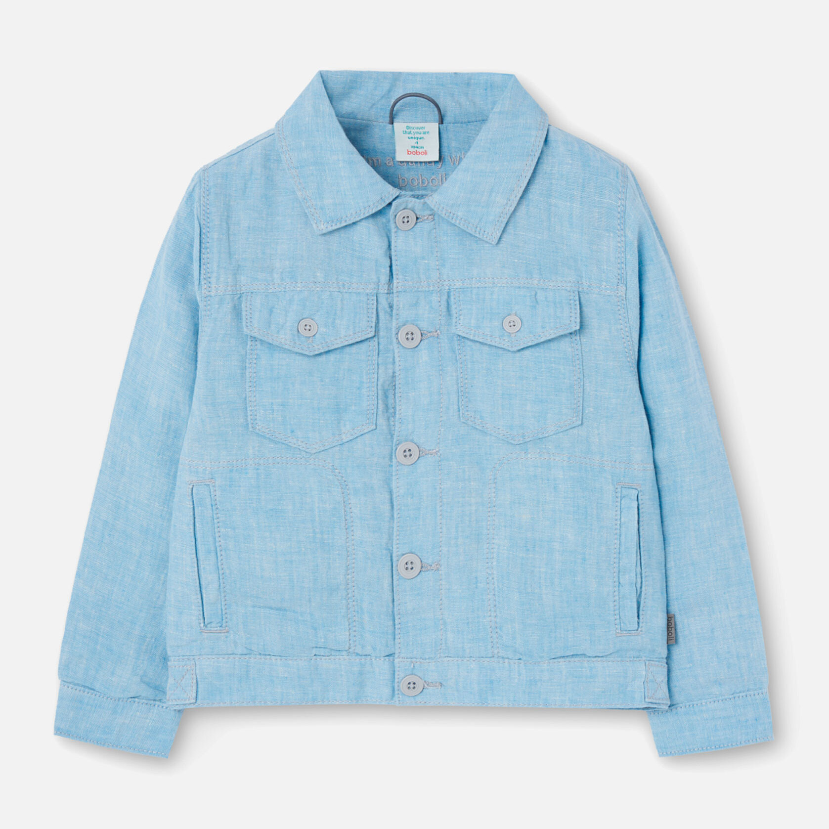 Cazadora niño, lino liso, cuello camisero, mangas largas