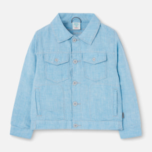 Cazadora niño, lino liso, cuello camisero, mangas largas