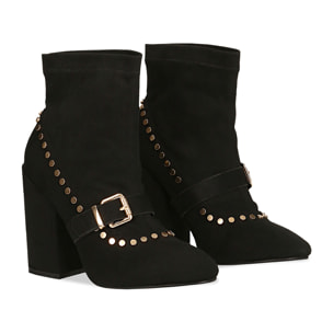 Botines negros con hebilla maxi, tacón de 10,5 cm