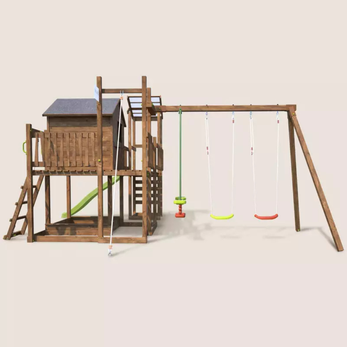 Aire de jeux pour enfant maisonnette avec portique et mur d'escalade - COTTAGE FUNNY