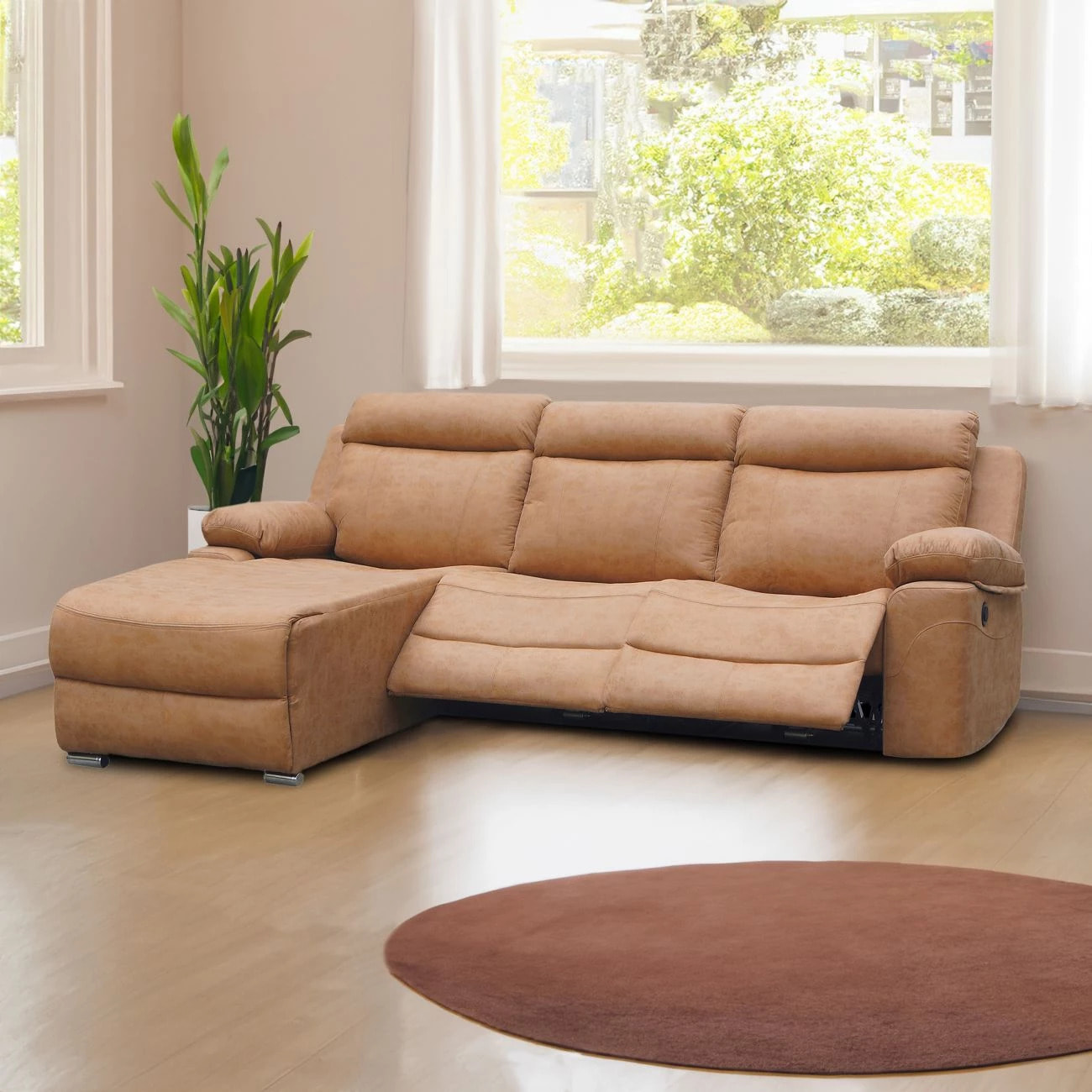 Sofá relax eléctrico con chaiselongue derecho Nellie 3 plazas Piedra