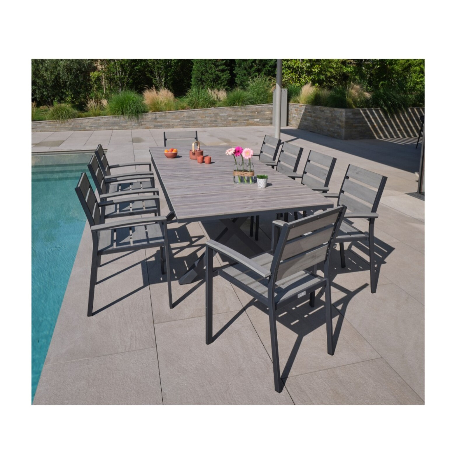 Ensemble table et chaises de jardin  - Gris Perle - CAVALAIRE