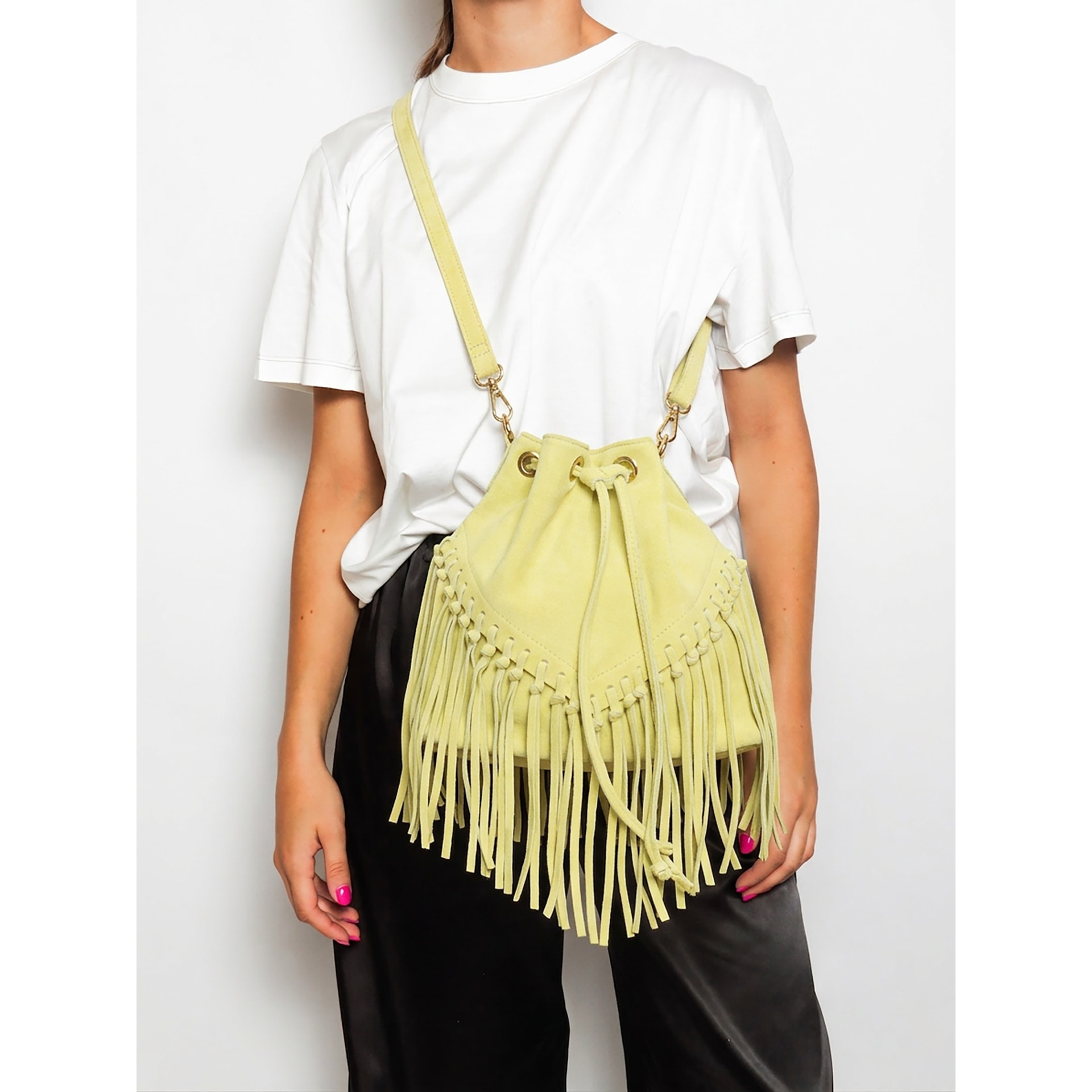 Borsa a secchiello da donna Made in Italy - Modello Umbria Plus - Pelle scamosciata - 25.0 x 22.0 x 13.0 cm