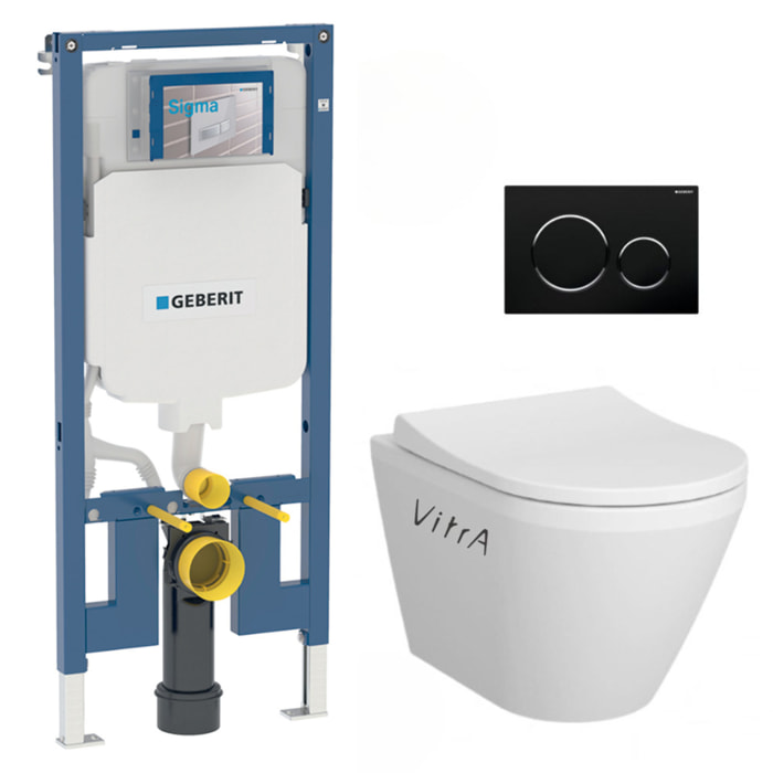 Pack WC Bati-support Geberit UP720 extra-plat + WC sans bride Vitra Integra avec fixations invisibles + Abattant softclose + Pla